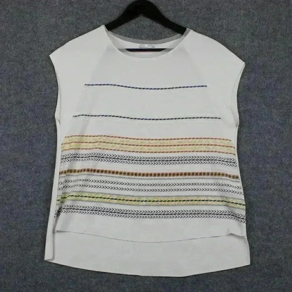 Zara sleeveless blouse white with‎ horizontal stripes step hemline M - Picture 4 of 9